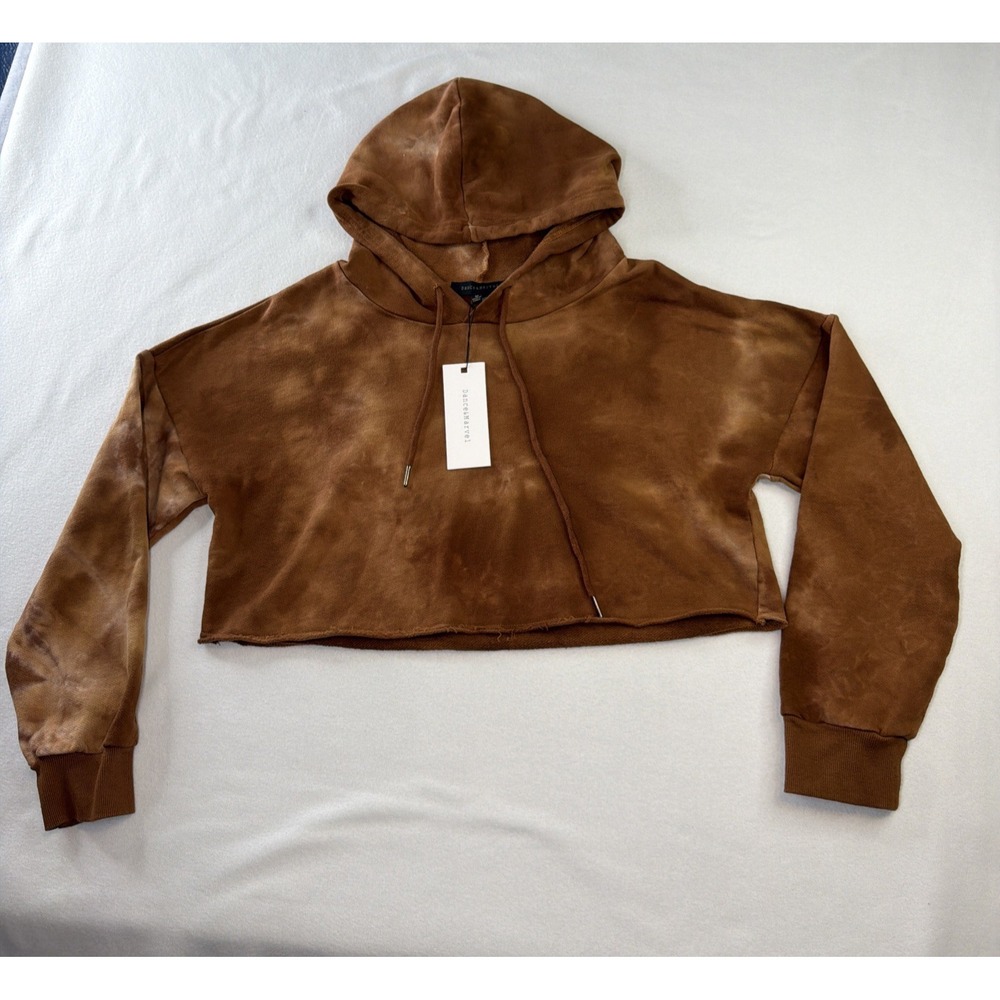 Dance & Marvel Womens M Brown Tie Dye Cropped Hoodie Raw Hem NWT Cotton